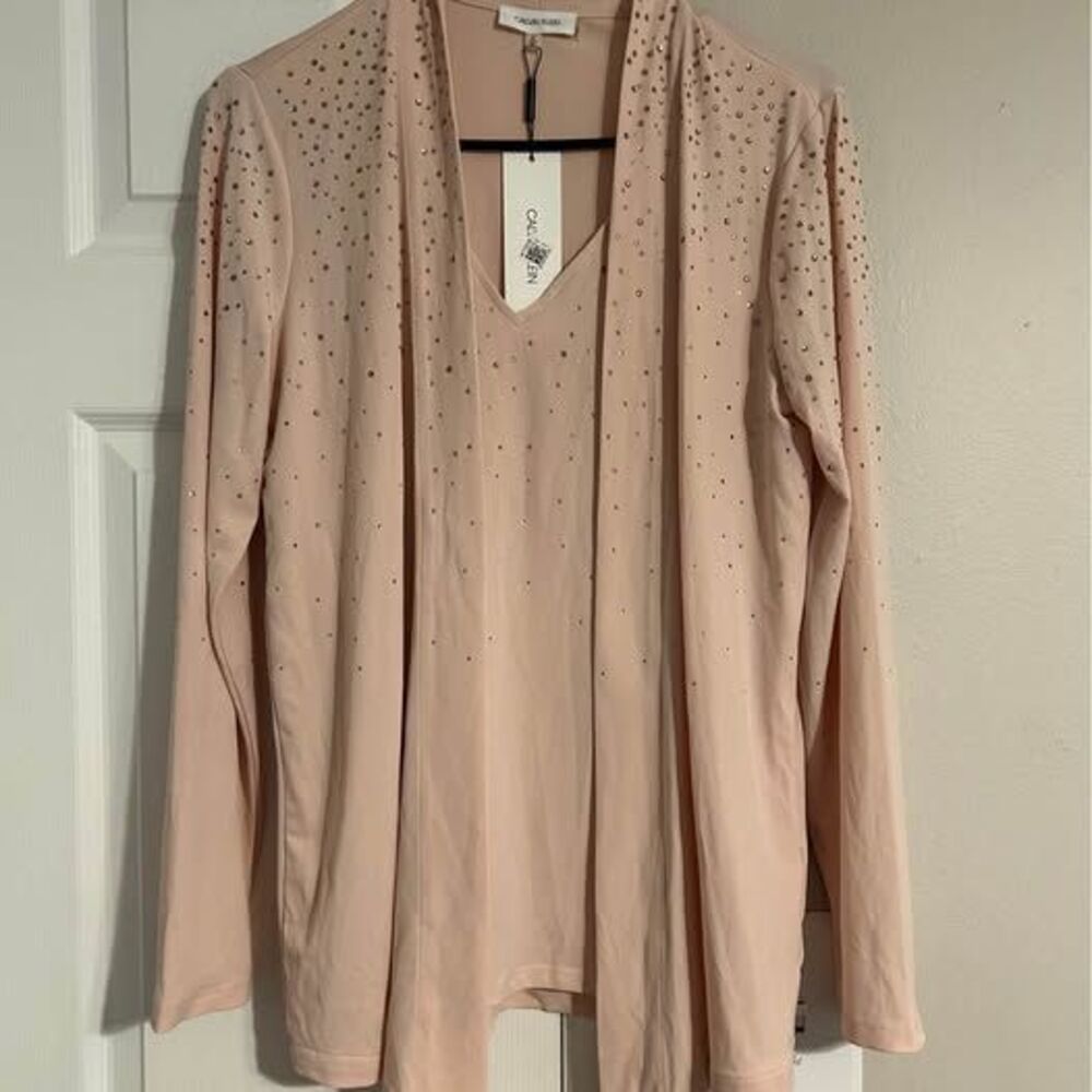 NWT Calvin Klein Soft Pink Rhinestone Embellished Cardigan Top Small